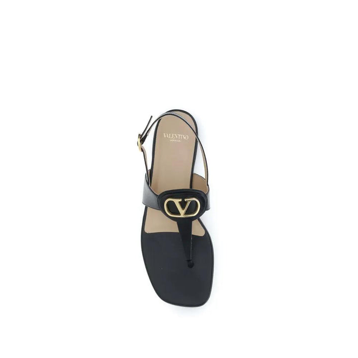 Valentino Garavani Sample Sale | Valentino Garavani Black Calf Leather Bos Taurus Flat Sandals - | Designer outlet