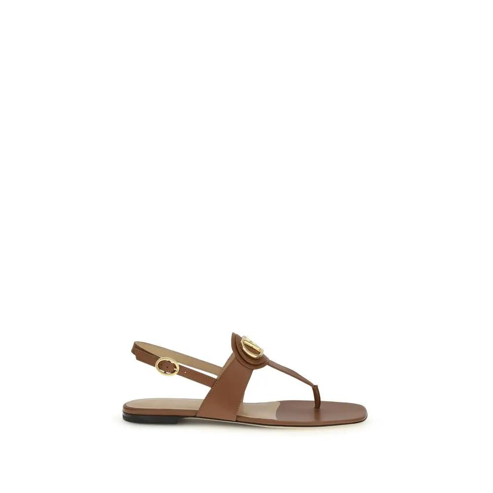 Valentino Garavani Sample Sale | Valentino Garavani Brown Calf Leather Bos Taurus Flat Sandals - | Designer outlet