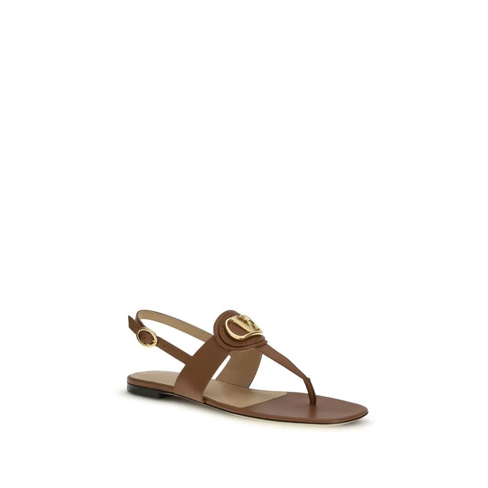 Valentino Garavani Sample Sale | Valentino Garavani Brown Calf Leather Bos Taurus Flat Sandals - | Designer outlet