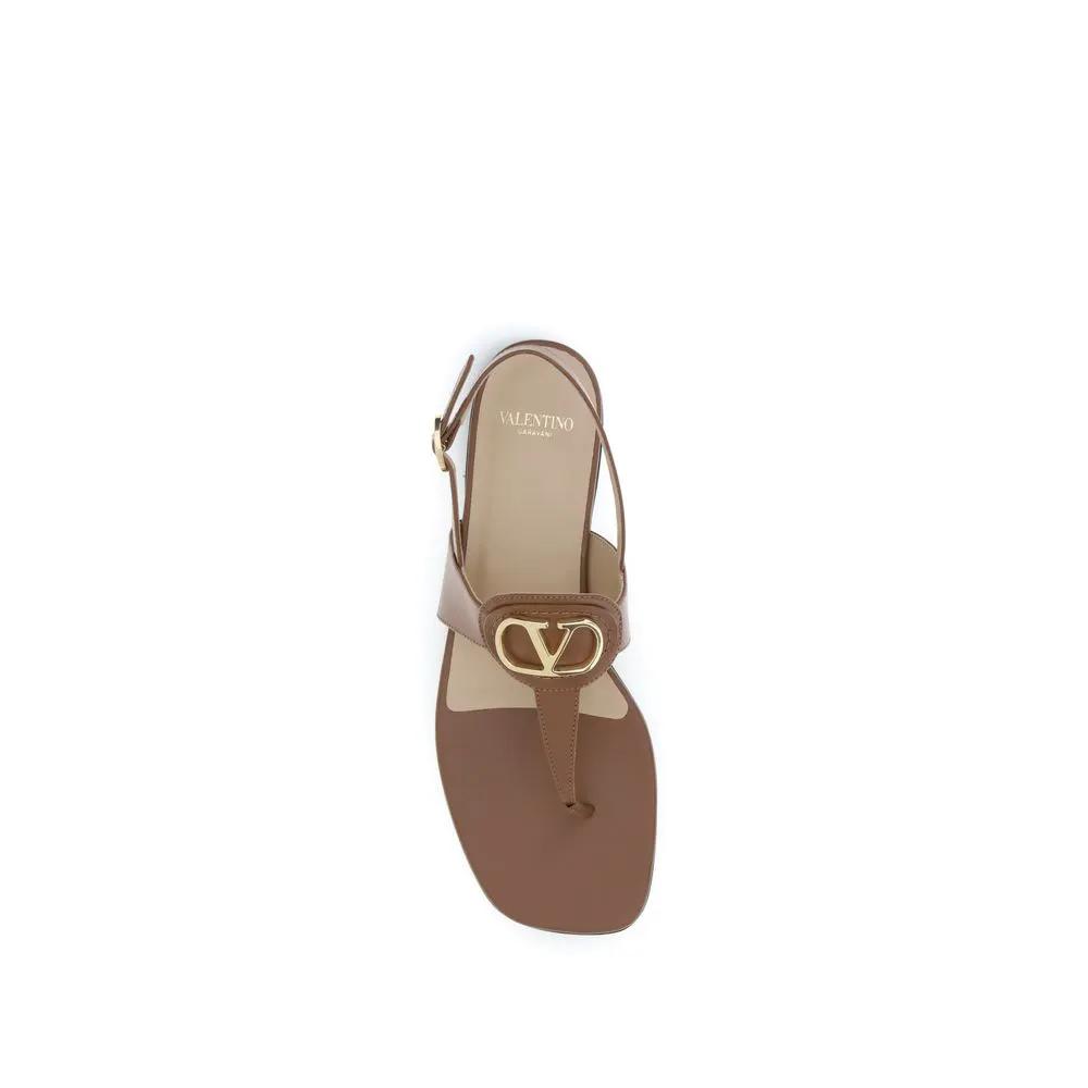 Valentino Garavani Sample Sale | Valentino Garavani Brown Calf Leather Bos Taurus Flat Sandals - | Designer outlet