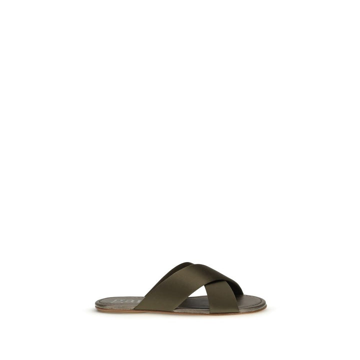 Pedro García Brown Silk Flat Sandals by Pedro García outlet now on sale