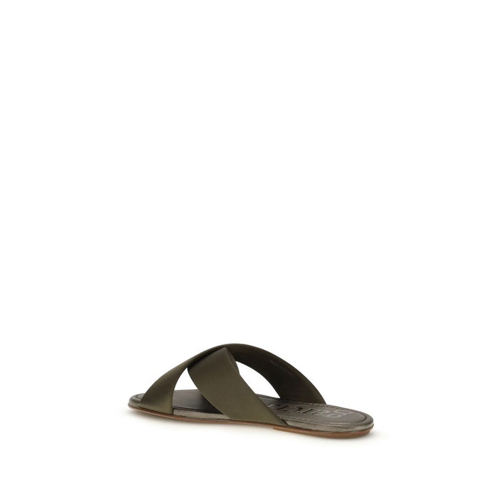 Pedro García Brown Silk Flat Sandals by Pedro García outlet now on sale