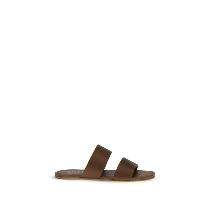 Pedro García Brown Silk Flat Sandals by Pedro García outlet now on sale