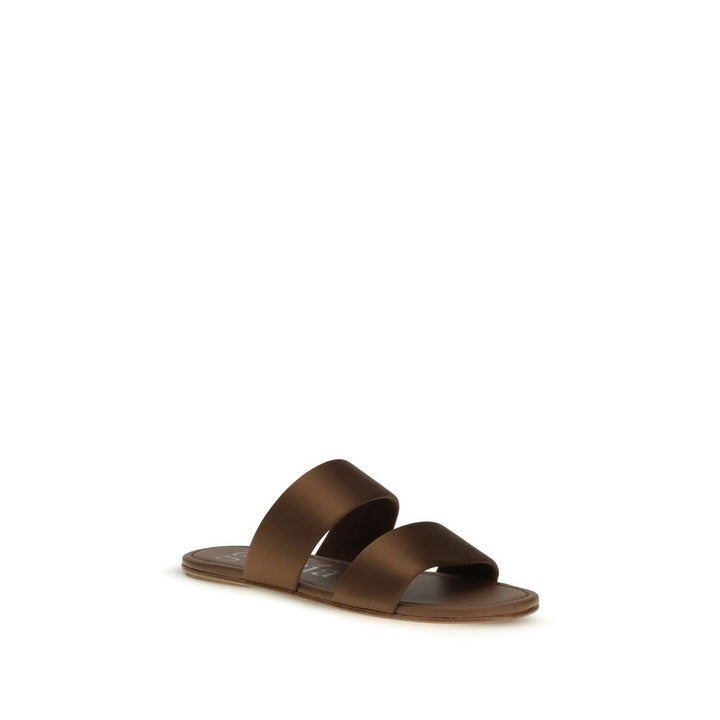 Pedro García Brown Silk Flat Sandals by Pedro García outlet now on sale