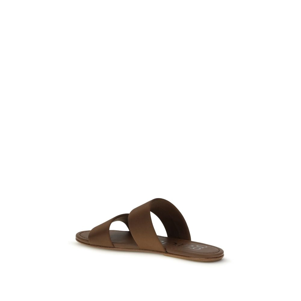 Pedro García Brown Silk Flat Sandals by Pedro García outlet now on sale