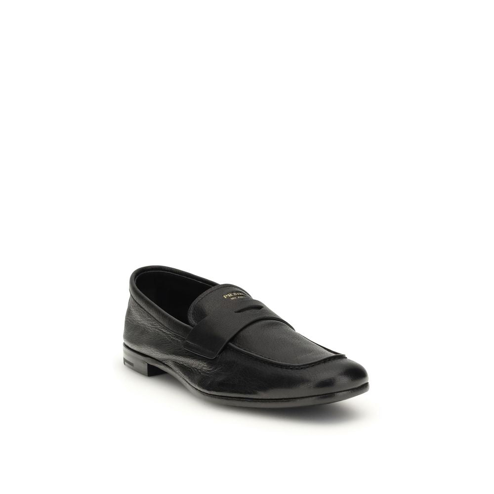 Prada Black Calf Leather Bos Taurus Slip-On Loafers by Prada outlet now on sale