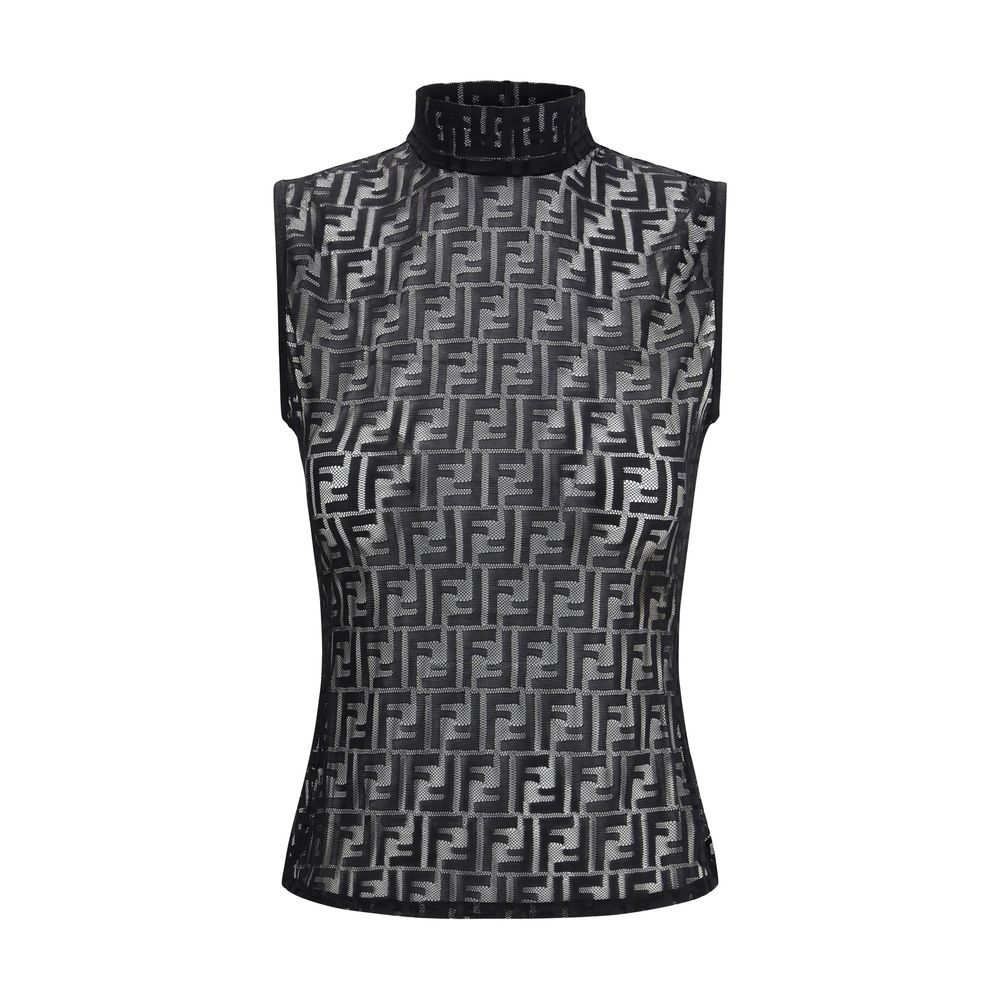 Fendi Black Polyamide Sleeveles T-Shirt by Fendi outlet now on sale