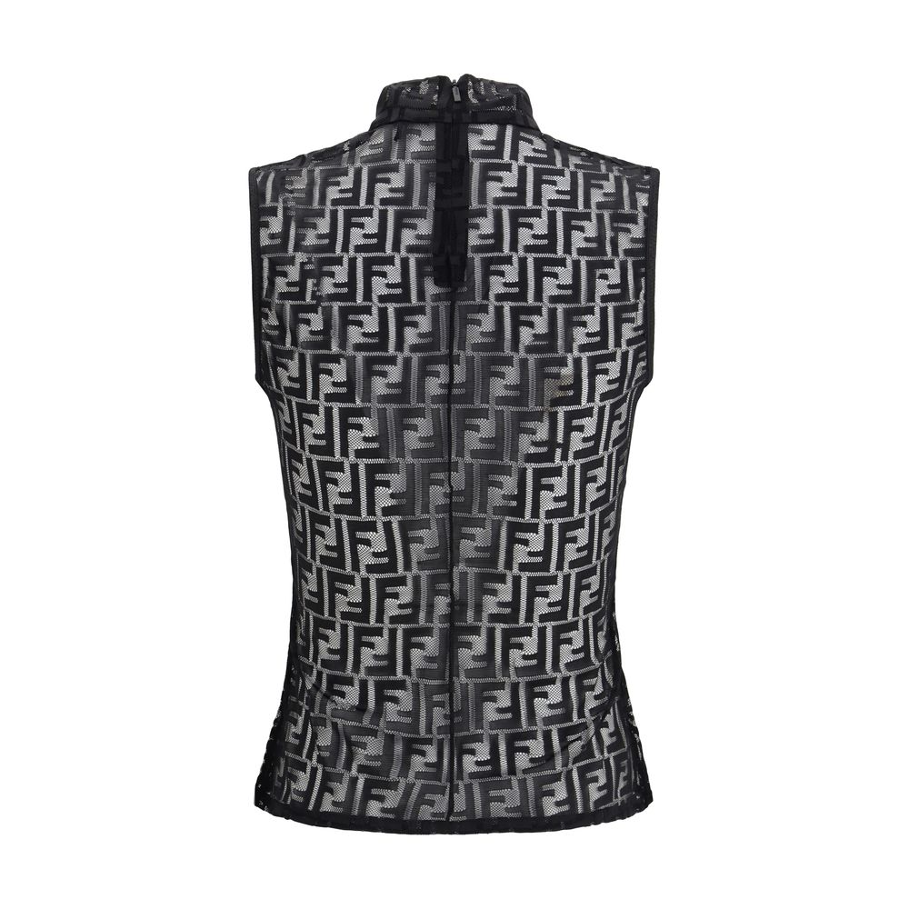 Fendi Black Polyamide Sleeveles T-Shirt by Fendi outlet now on sale