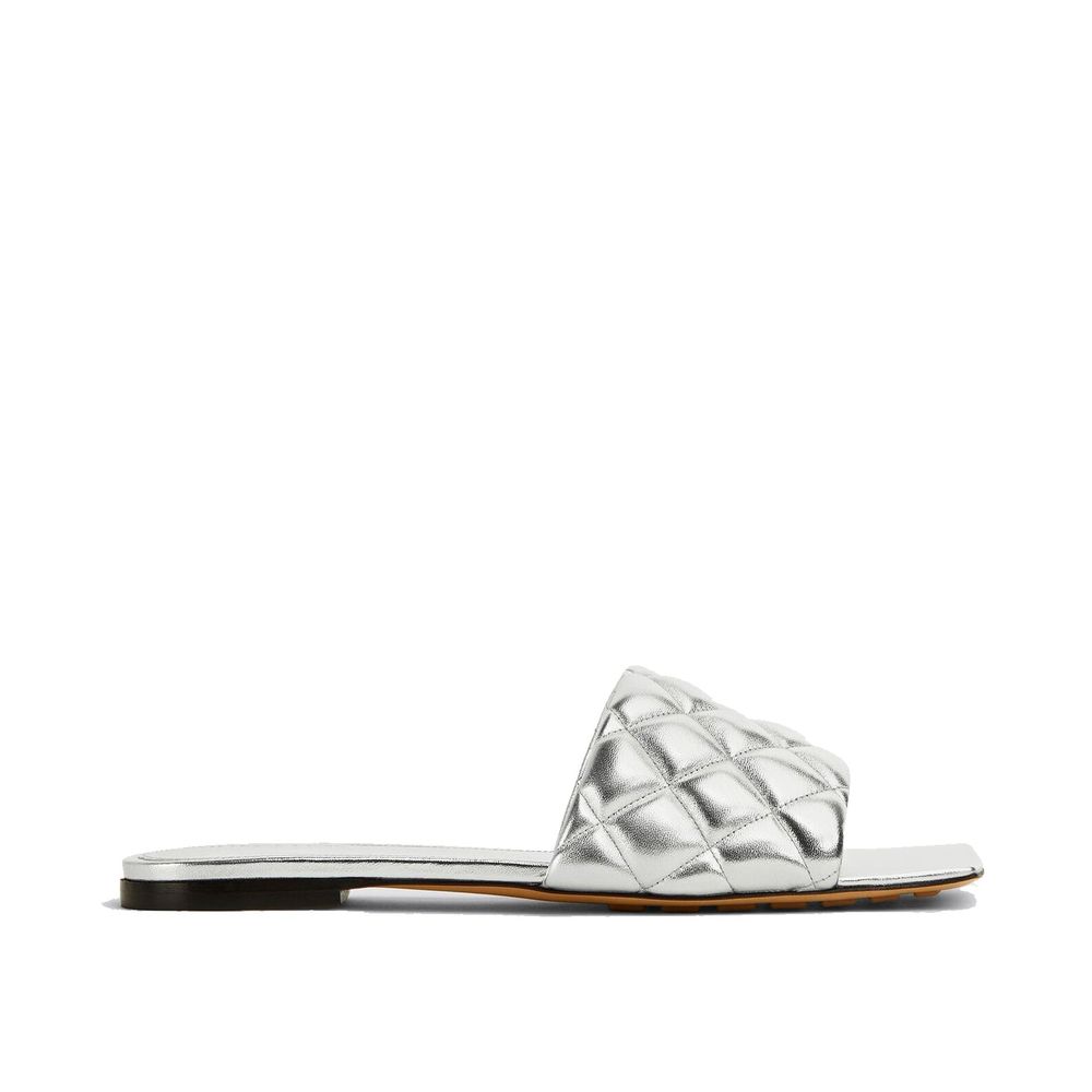 Bottega Veneta Silver Calfskin Flat Sandals by Bottega Veneta outlet now on sale