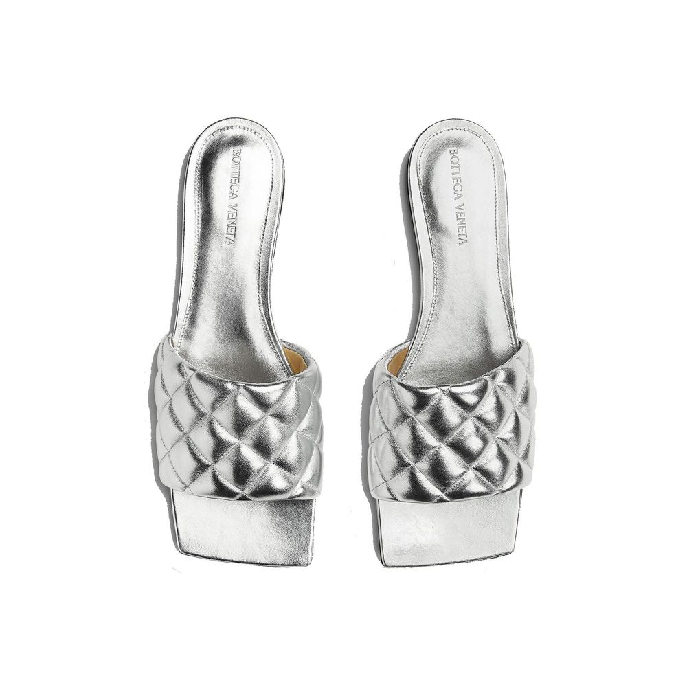 Bottega Veneta Silver Calfskin Flat Sandals by Bottega Veneta outlet now on sale