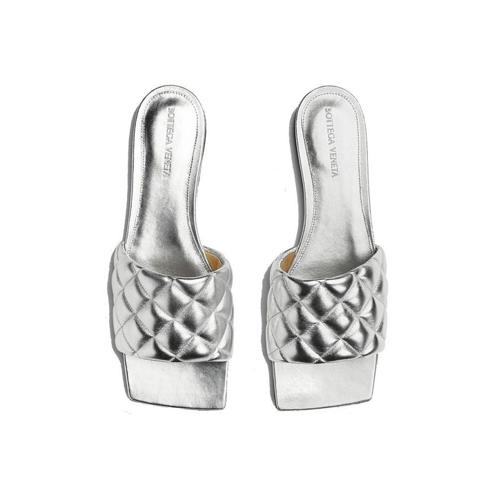 Bottega Veneta Silver Calfskin Flat Sandals by Bottega Veneta outlet now on sale