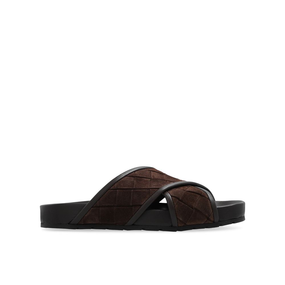 Bottega Veneta Brown Lamb Leather Flat Sandals by Bottega Veneta outlet now on sale