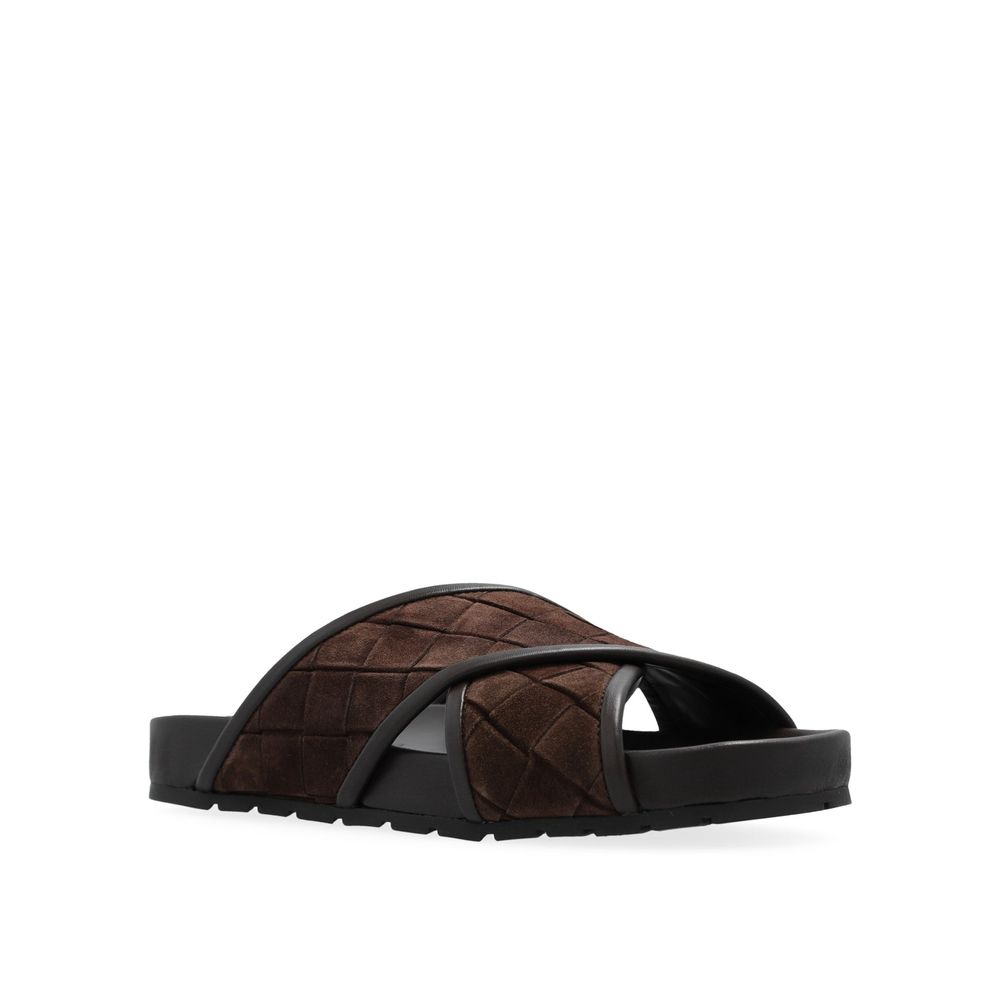 Bottega Veneta Brown Lamb Leather Flat Sandals by Bottega Veneta outlet now on sale