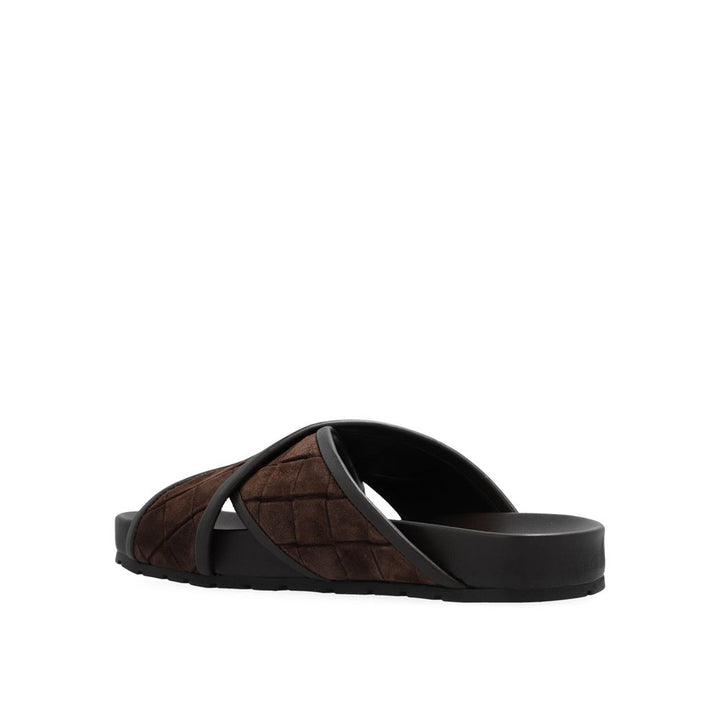 Bottega Veneta Brown Lamb Leather Flat Sandals by Bottega Veneta outlet now on sale