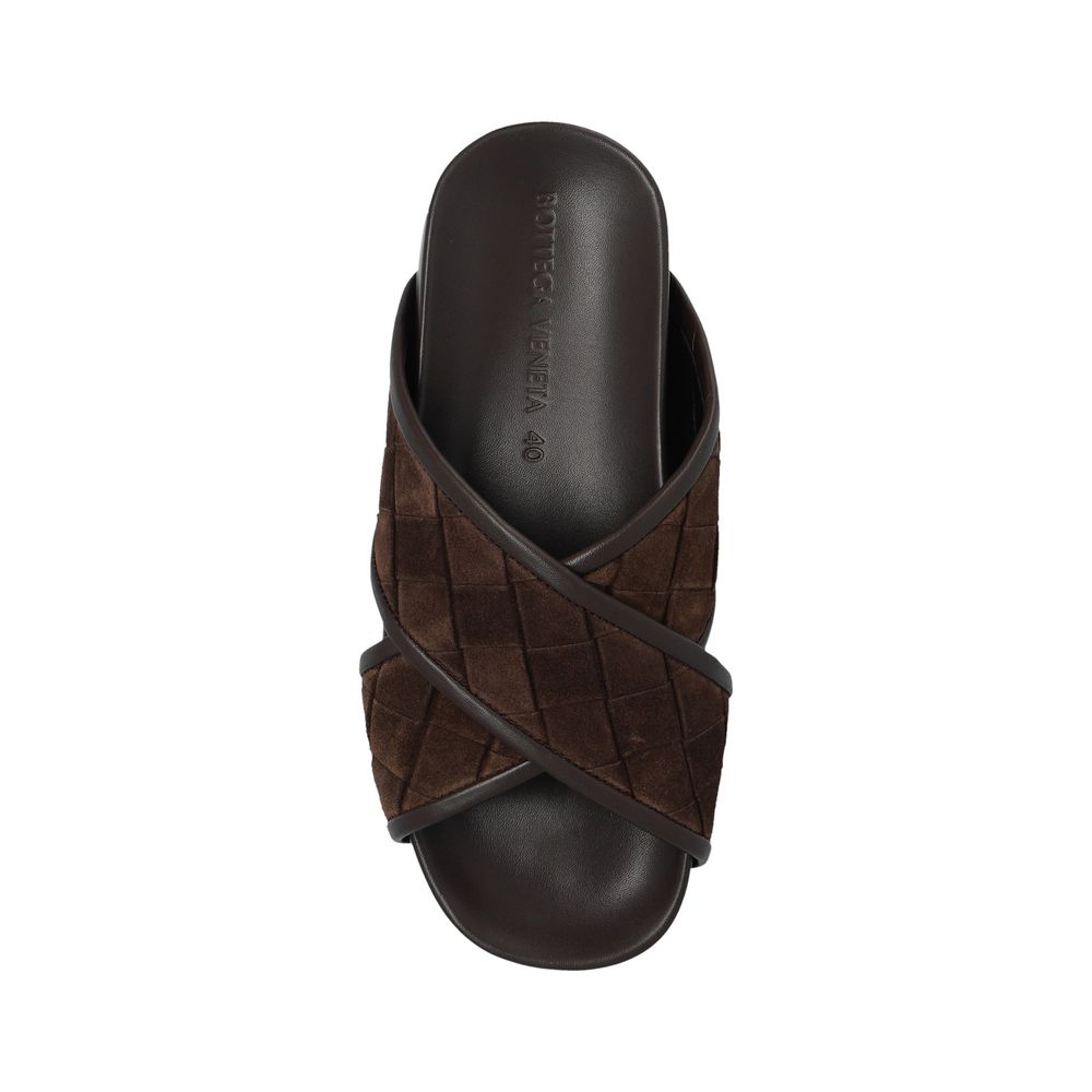 Bottega Veneta Brown Lamb Leather Flat Sandals by Bottega Veneta outlet now on sale