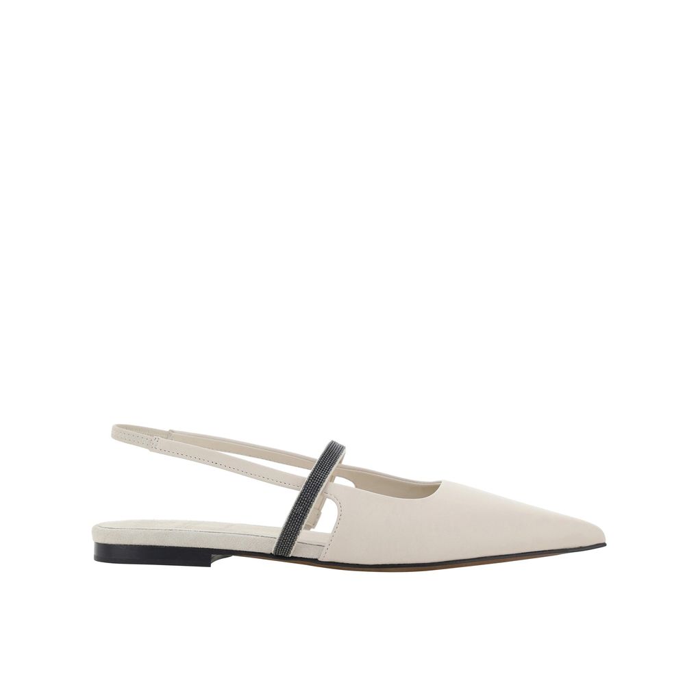 Brunello Cucinelli White Calfskin Ballet Flats by Brunello Cucinelli outlet now on sale