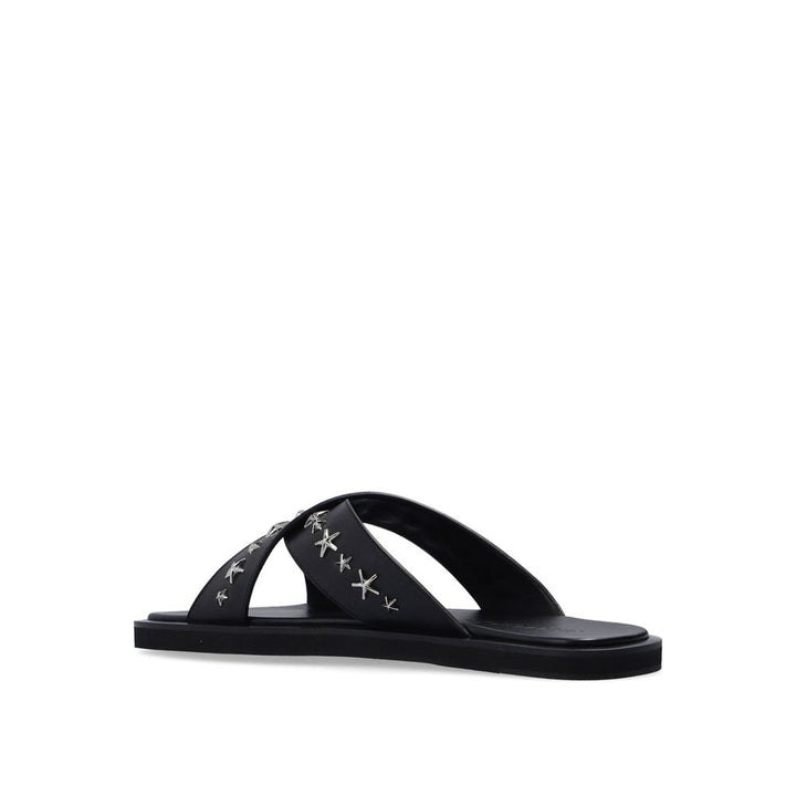 Jimmy Choo Black Calfskin Flat Sandals