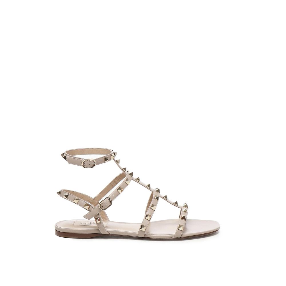 Valentino Garavani Beige Calfskin Flat Sandals by Valentino Garavani outlet now on sale