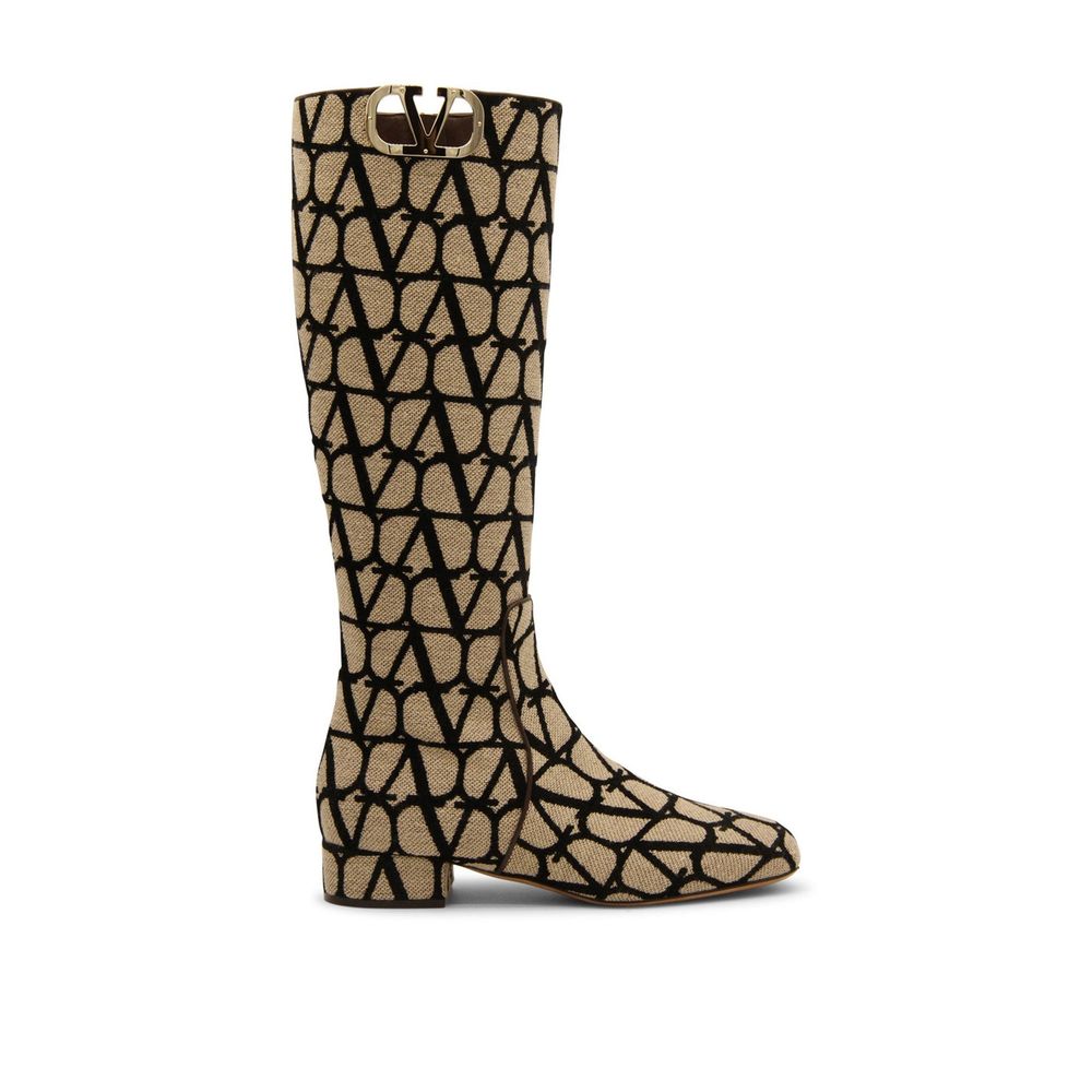 Valentino Garavani Beige Canvas High Heel Boots by Valentino Garavani outlet now on sale