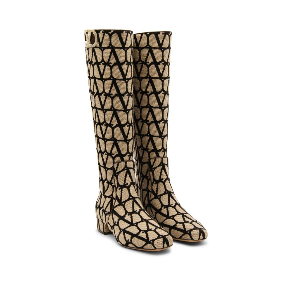 Valentino Garavani Beige Canvas High Heel Boots by Valentino Garavani outlet now on sale
