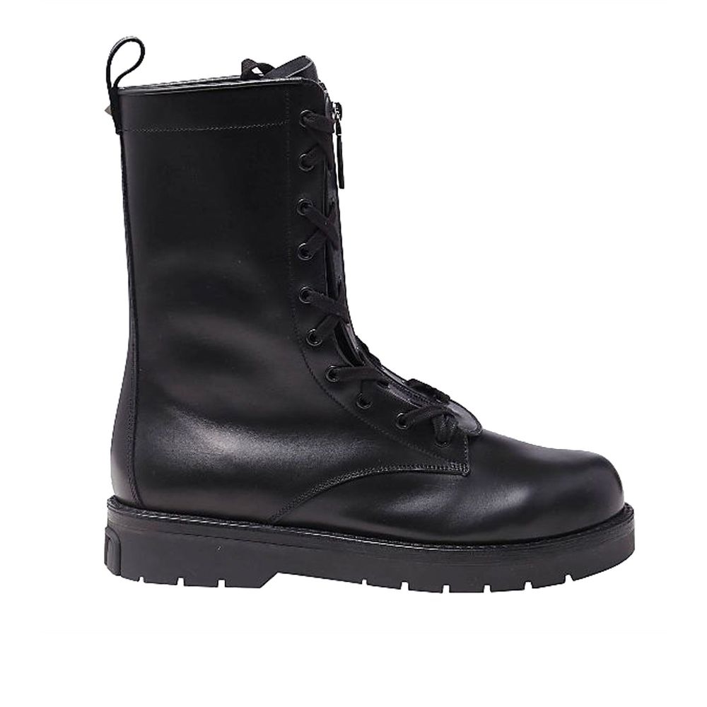 Valentino Garavani Black Calfskin Lace-Up Boots by Valentino Garavani outlet now on sale