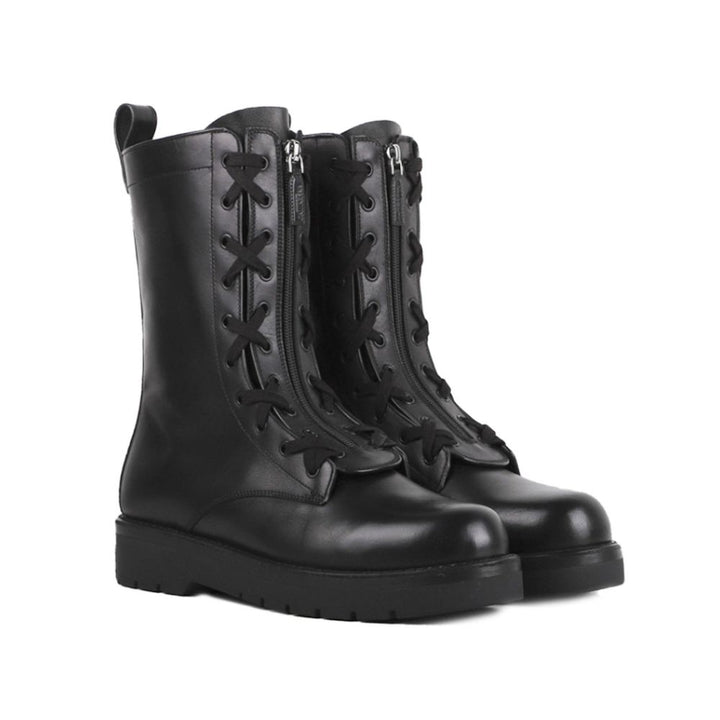 Valentino Garavani Black Calfskin Lace-Up Boots by Valentino Garavani outlet now on sale