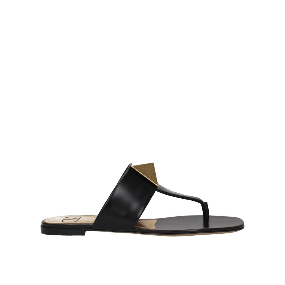 Valentino Garavani Black Calfskin Flat Sandals by Valentino Garavani outlet now on sale