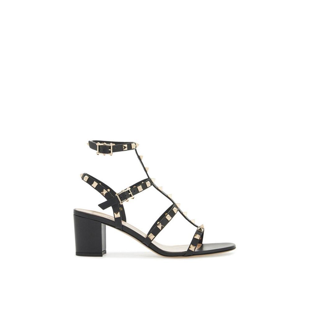 Valentino Garavani Black Calfskin Flat Sandals by Valentino Garavani outlet now on sale
