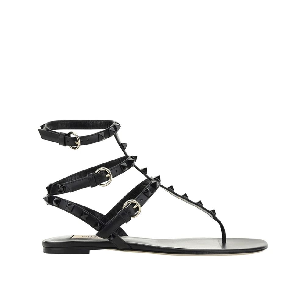 Valentino Garavani Black Calfskin Strap-On Sandals by Valentino Garavani outlet now on sale