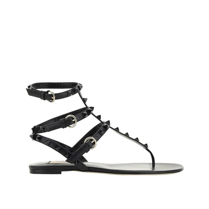 Valentino Garavani Black Calfskin Strap-On Sandals by Valentino Garavani outlet now on sale