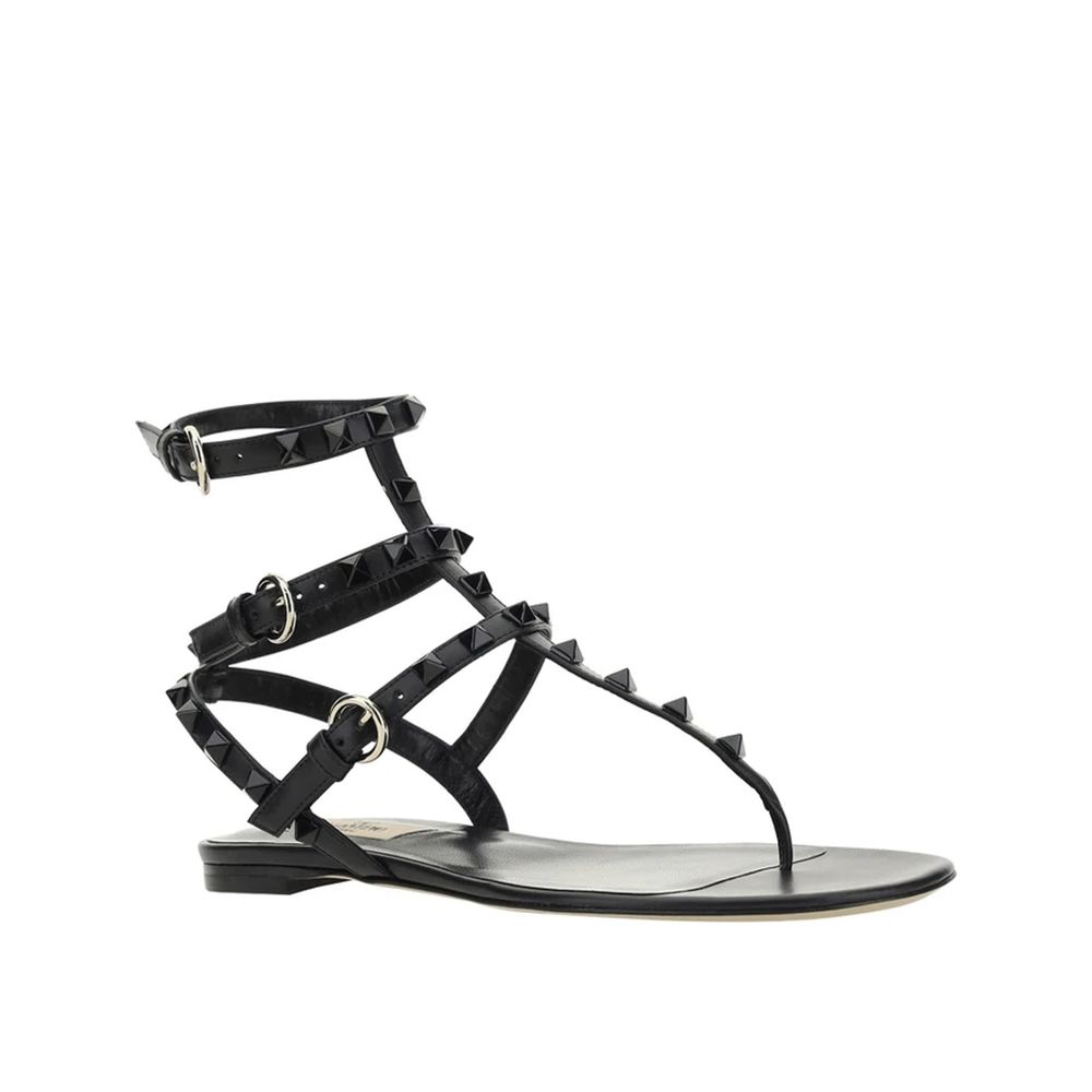 Valentino Garavani Black Calfskin Strap-On Sandals by Valentino Garavani outlet now on sale