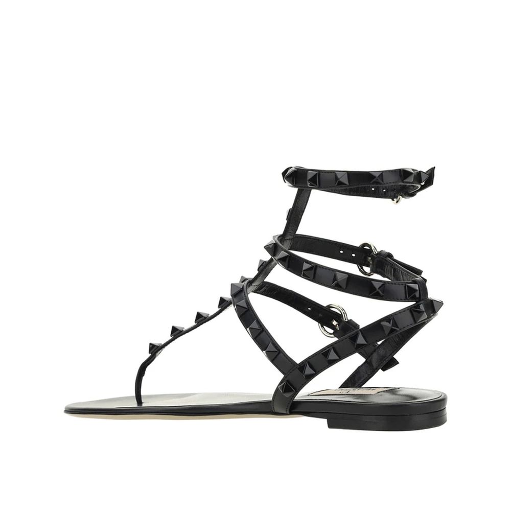 Valentino Garavani Black Calfskin Strap-On Sandals by Valentino Garavani outlet now on sale