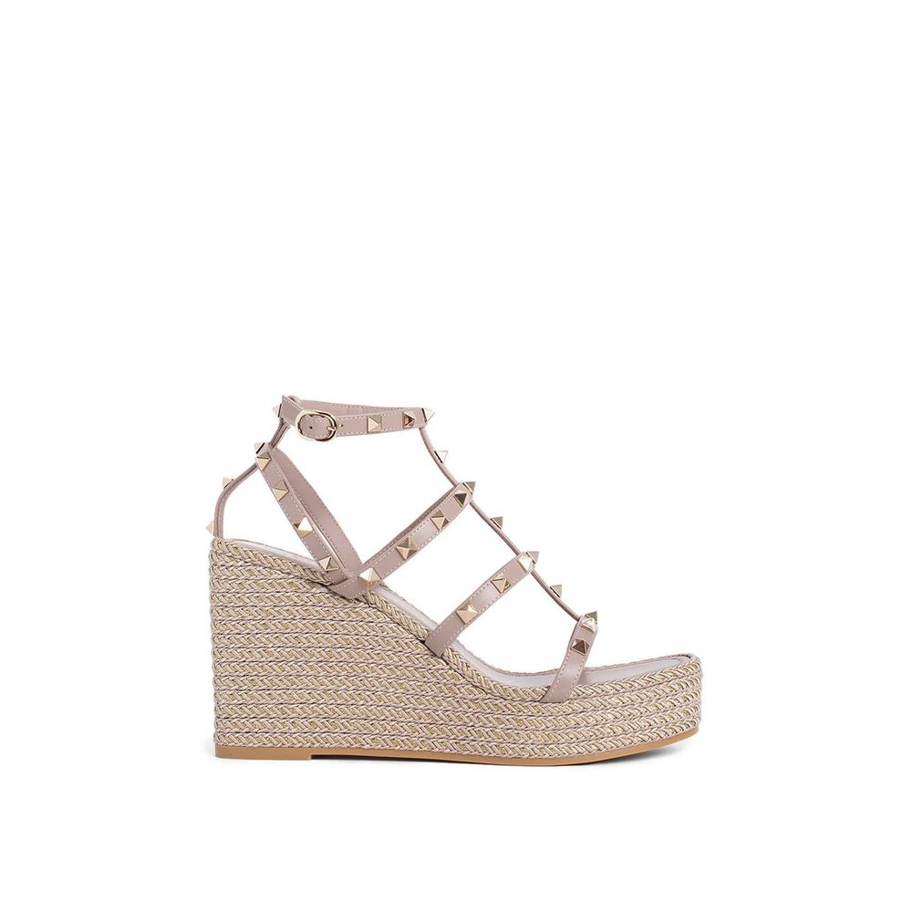 Valentino Garavani Beige Calfskin Wedge Sandals by Valentino Garavani outlet now on sale