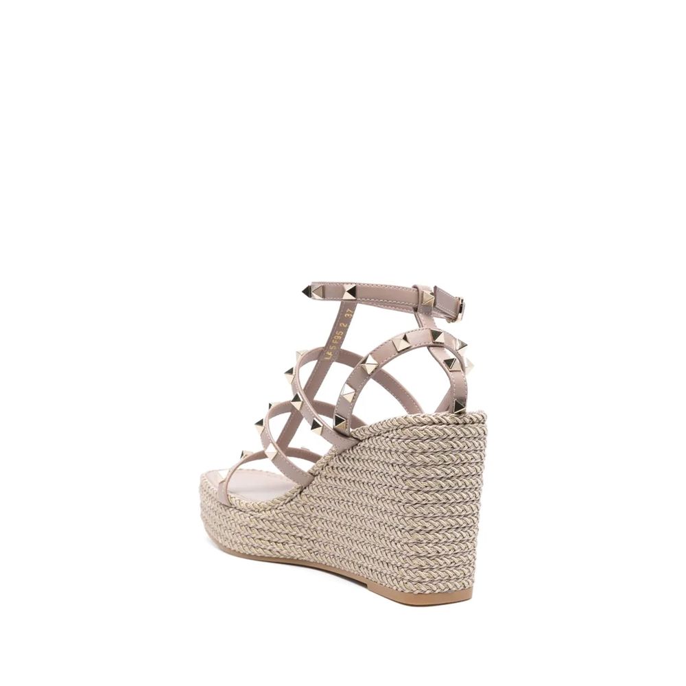 Valentino Garavani Beige Calfskin Wedge Sandals by Valentino Garavani outlet now on sale