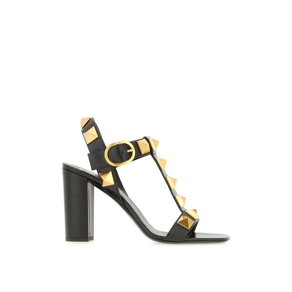 Valentino Garavani Black Calfskin Flat Sandals by Valentino Garavani outlet now on sale