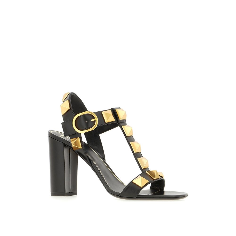 Valentino Garavani Black Calfskin Flat Sandals by Valentino Garavani outlet now on sale