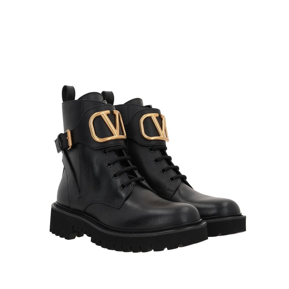 Valentino Garavani Black Calfskin Lace-Up Boots by Valentino Garavani outlet now on sale