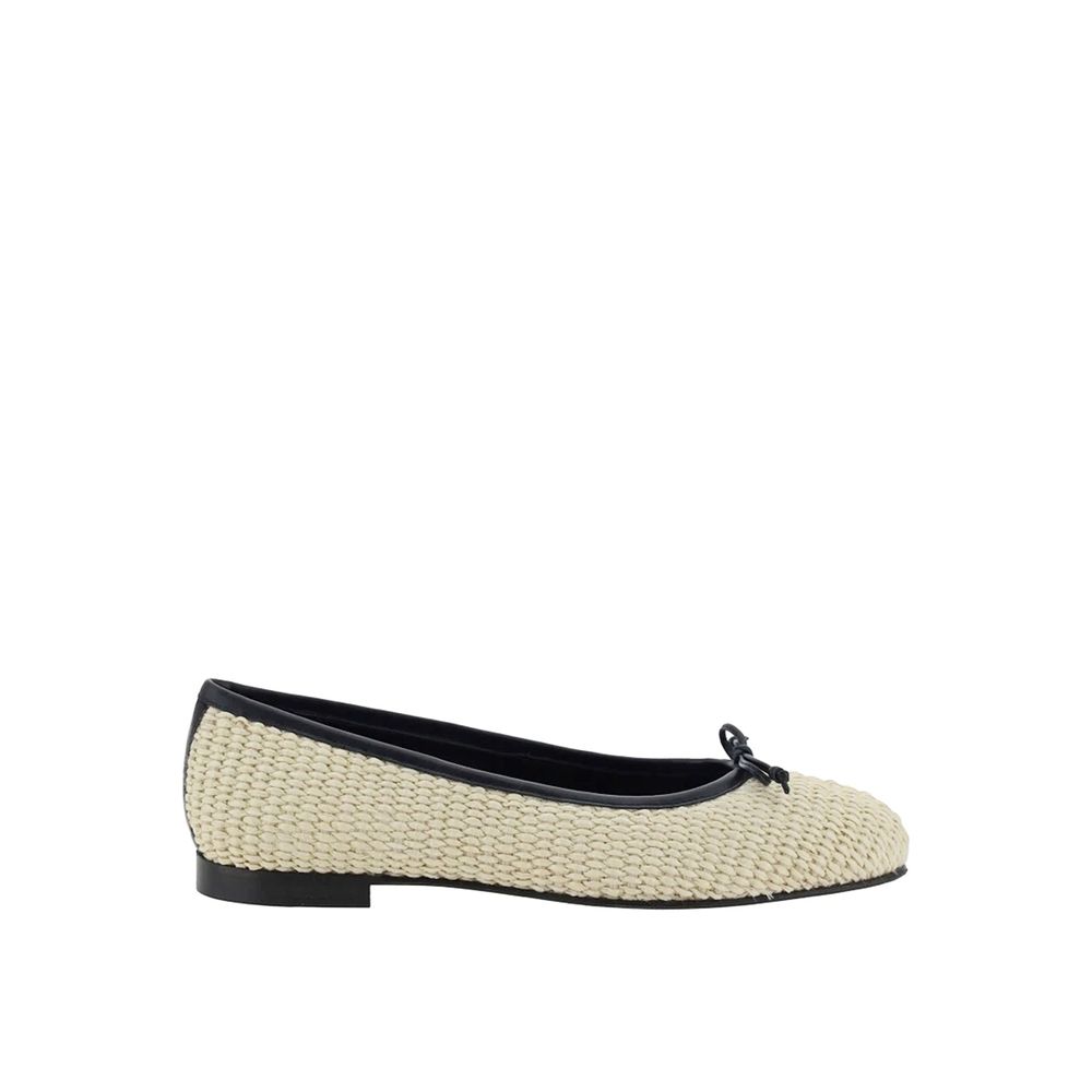 Manolo Blahnik Beige Raffia Ballet Flats by Manolo Blahnik outlet now on sale