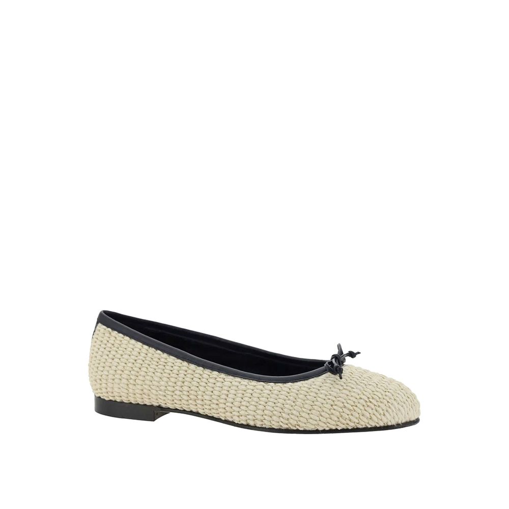 Manolo Blahnik Beige Raffia Ballet Flats by Manolo Blahnik outlet now on sale