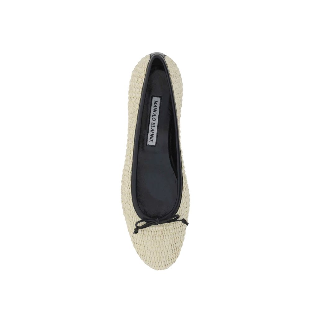 Manolo Blahnik Beige Raffia Ballet Flats by Manolo Blahnik outlet now on sale
