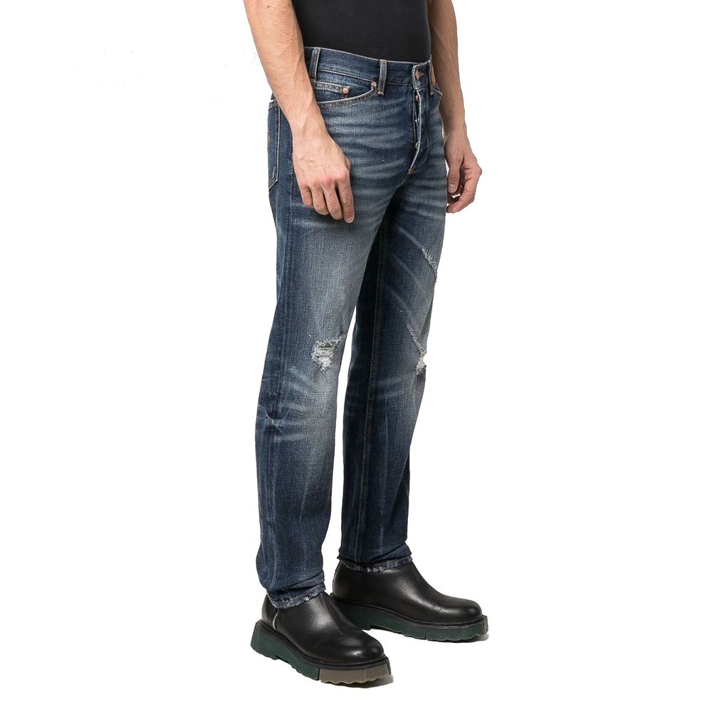 Palm Angels Blue Cotton Straight-Leg Jeans by Palm Angels outlet now on sale