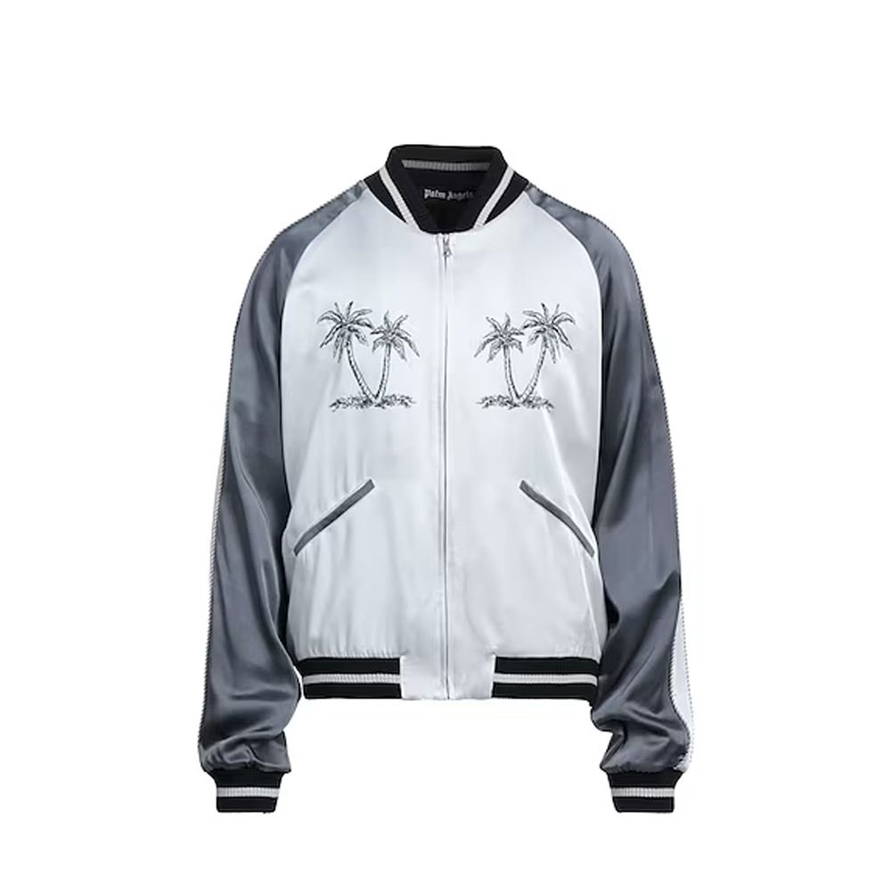 Palm Angels Gray Acetate Bomber by Palm Angels outlet now on sale