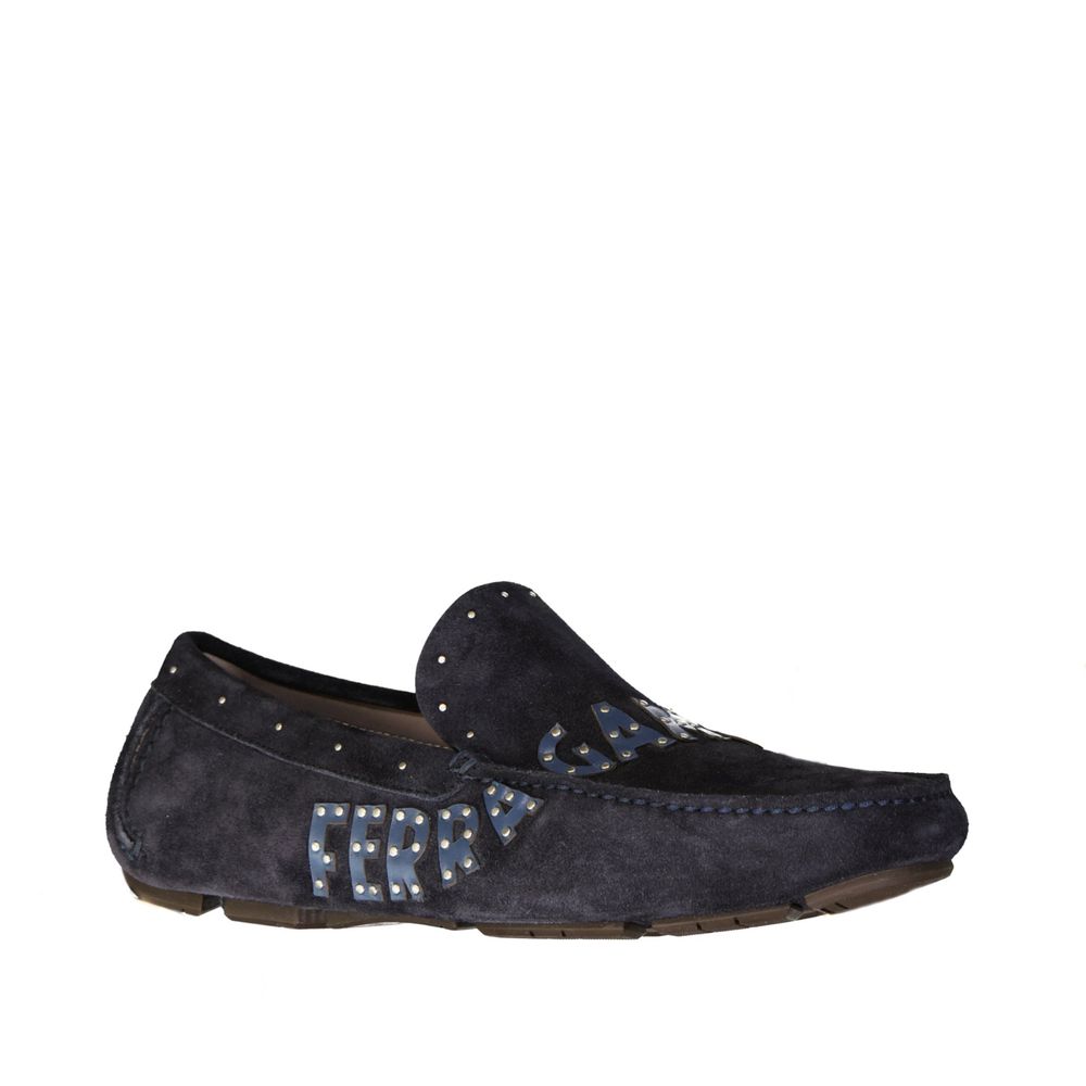 Salvatore Ferragamo Blue Calfskin Slip-On Loafers by Salvatore Ferragamo outlet now on sale