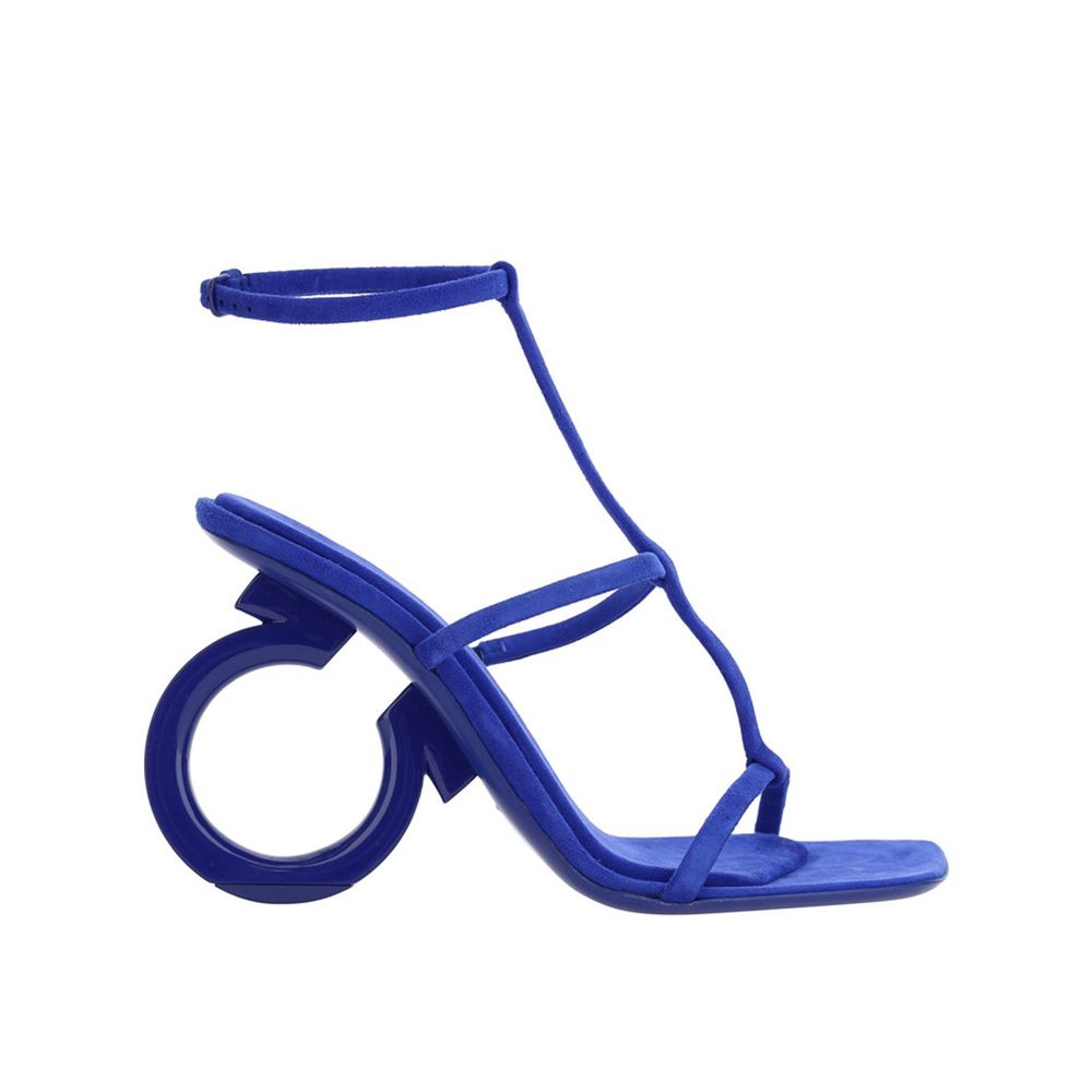 Salvatore Ferragamo Blue Calfskin Strap-On Sandals by Salvatore Ferragamo outlet now on sale