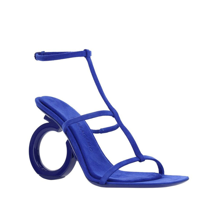 Salvatore Ferragamo Blue Calfskin Strap-On Sandals by Salvatore Ferragamo outlet now on sale