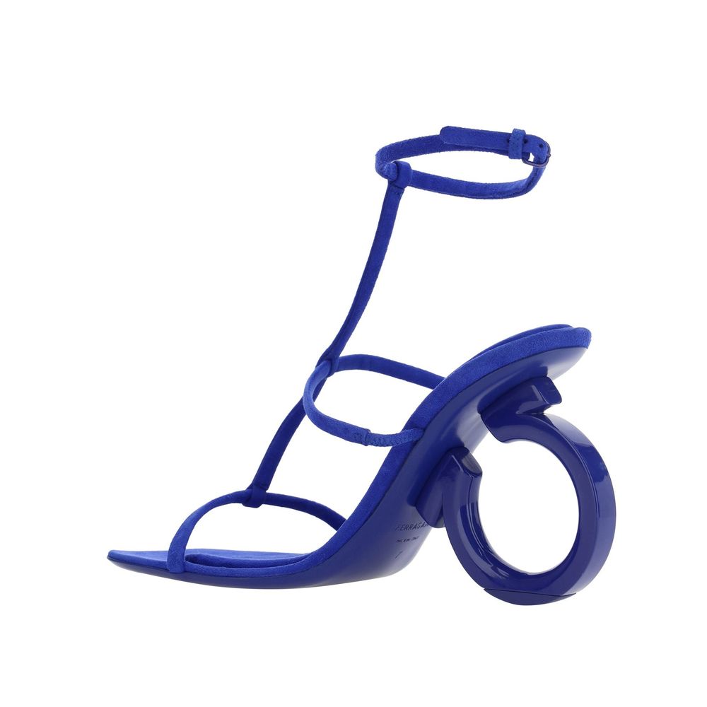 Salvatore Ferragamo Blue Calfskin Strap-On Sandals by Salvatore Ferragamo outlet now on sale