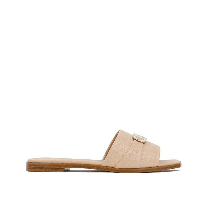 Salvatore Ferragamo Beige Calfskin Flat Sandals by Salvatore Ferragamo outlet now on sale