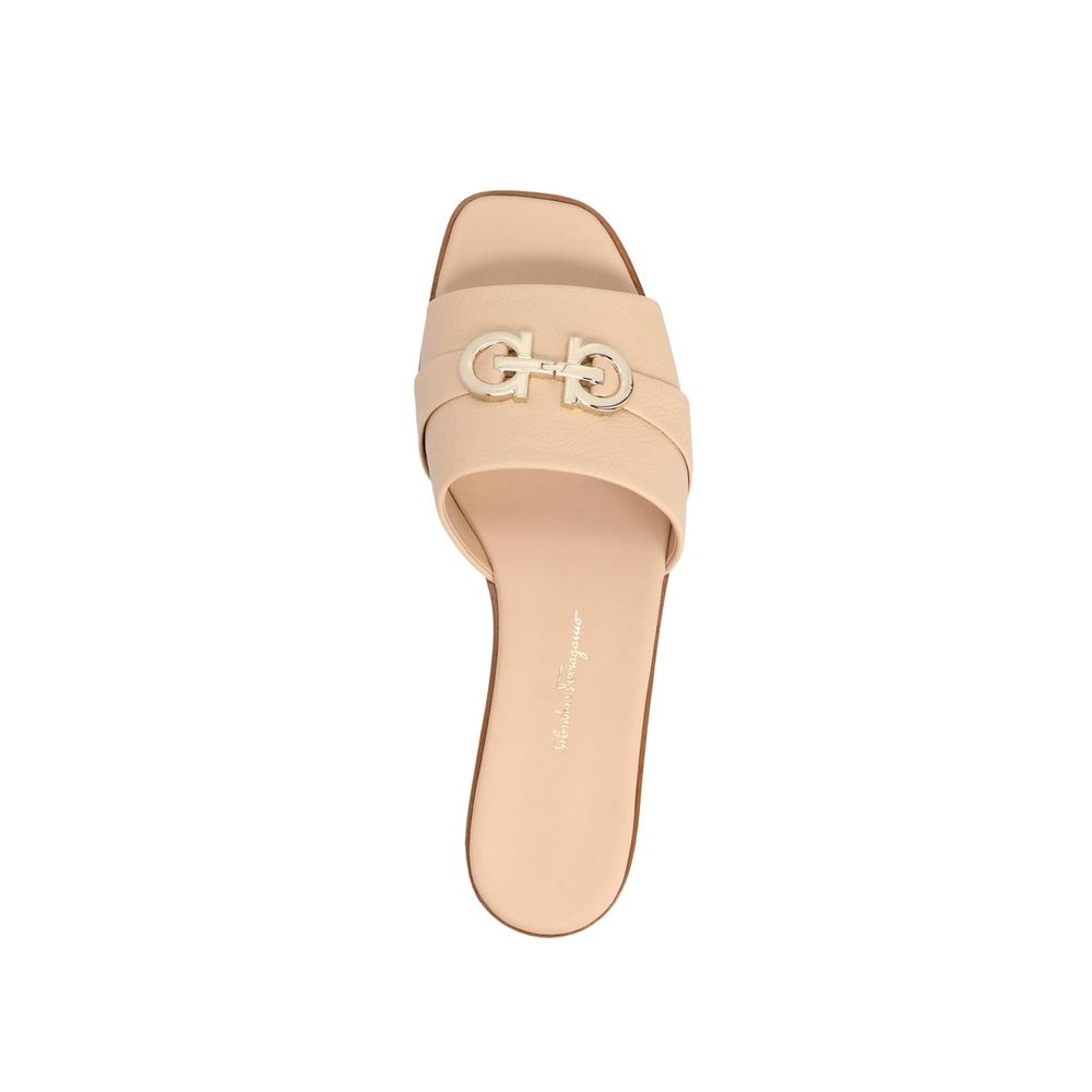 Salvatore Ferragamo Beige Calfskin Flat Sandals by Salvatore Ferragamo outlet now on sale