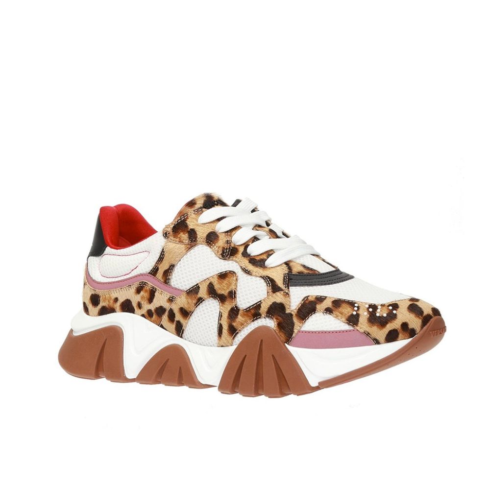 Versace Beige Leather Chunky Sneakers by Versace outlet now on sale