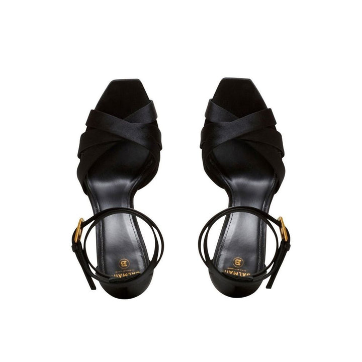 Balmain Black Silk Platform Sandals
